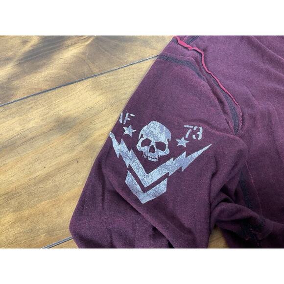 Affliction Shirt Mens Size XL Maroon Reversible Distressed Long Sleeve Shirt - Picture 4 of 10